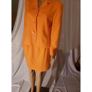 KASPER Women 2PC Tangerine Orange Rayon Polyester Lined Skirt Suit Size 10p